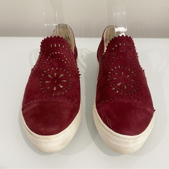 SEYCHELLES So Nice Leather Sneakers Suede Maroon Laser Cut Slip On Size 7 - Picture 4 of 15